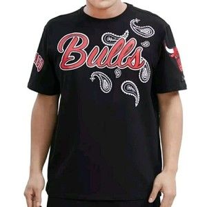 Pro Standard NBA Chicago Bulls Embroidered Paisley Black/Red T-Shirt Men's New.